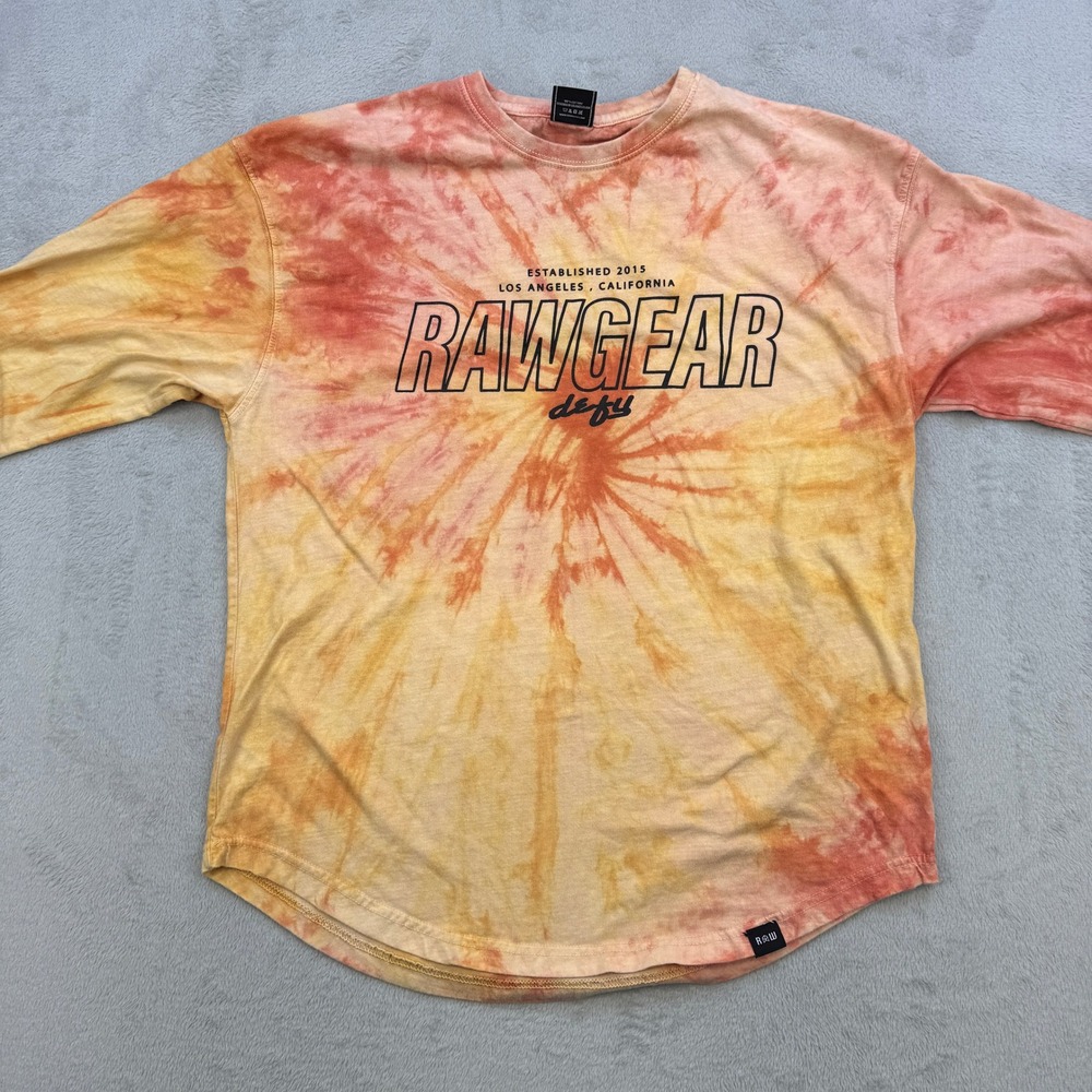 Rawgear Long Sleeve‎ Shirt Mens Small Orange Yellow Tie Dye Graphic Gym Fitness